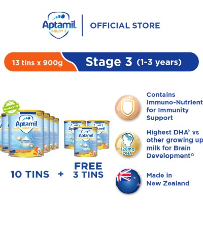 【买10送3】Aptamil Gold+Immuno Nutrients第三阶段婴幼儿成长配方奶粉900克 【买10送3】Aptamil Gold+Immuno Nutrients第三阶段婴幼儿成长配方奶粉900克